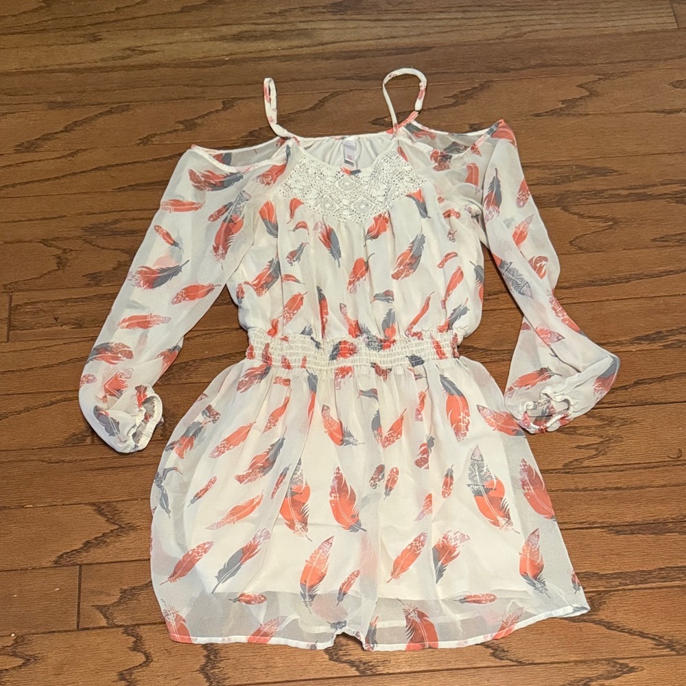 Xhilaration White Dress with Pink Feather Accents